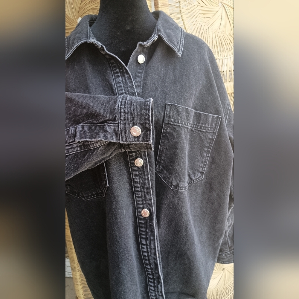 Topshop Charcoal 100% Cotton Denim Shirt Jacket_10 - Picture 7 of 11